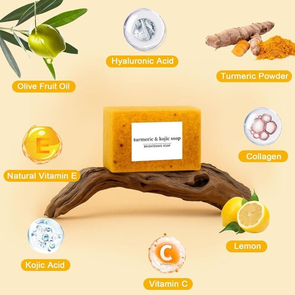 Turmeric Soap for Spots Remover - Honey Lemon Turmeric Kojic Soap Bar for Face a - Picture 3 of 9